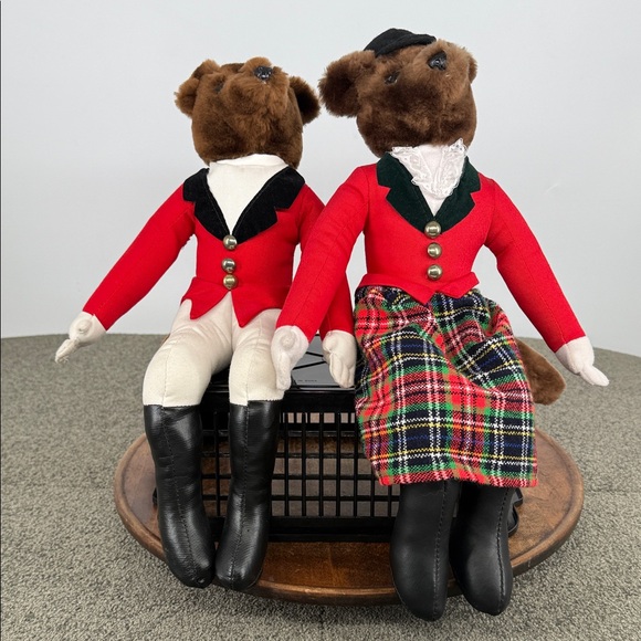 Mr and Mrs Fox Shelf Sitters Plush Hunting Vintage 80s Equestrian Pair